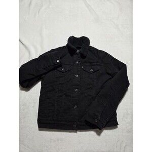 Womens Black Levis Strauss Sherpa Collar Trucker Denim Jean Jacket Small Petite